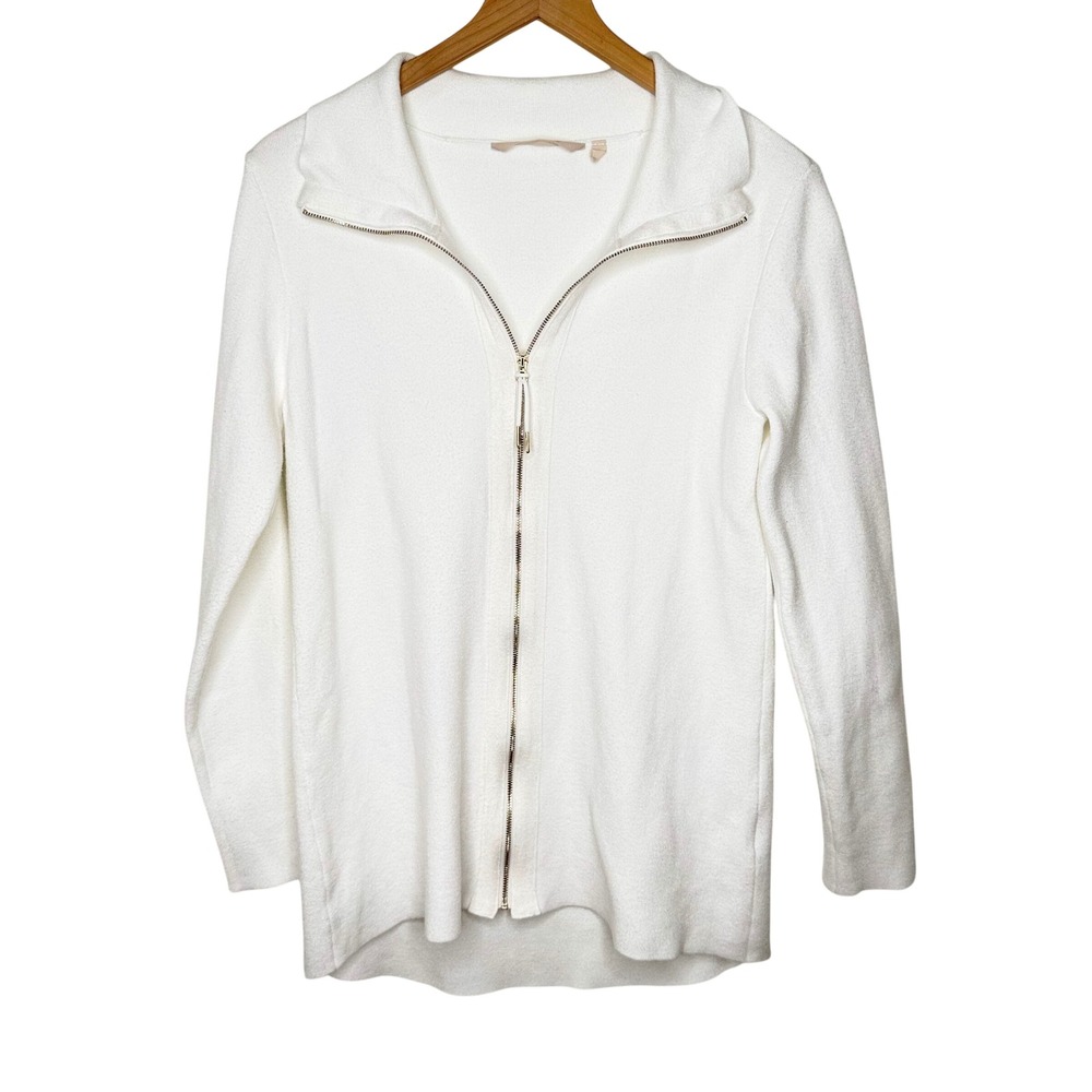 Soft Surroundings Full Zip Sweater Womens Small White layering cozy luxury meria
